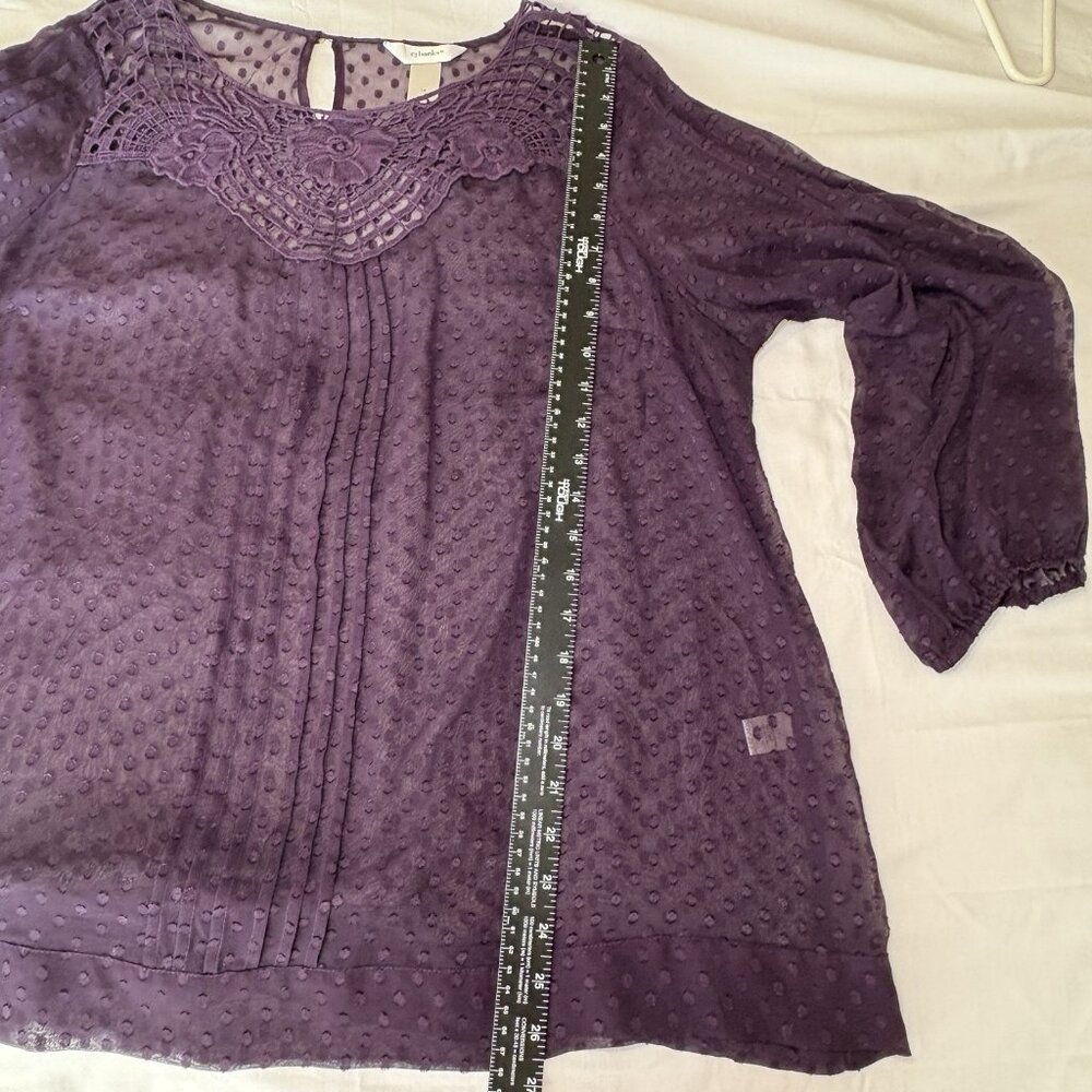 CJ Banks Womens Blouse Size 1X Purple‎ Lace Sheer Boho Fairy Whimsigoth - Picture 11 of 12